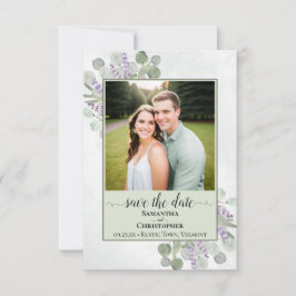 Rustikales Eukalyptus & Lavender Green Wedding Fot Save The Date