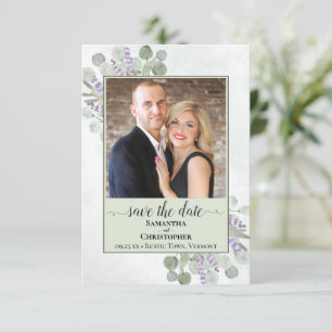Rustikales Eukalyptus & Lavender Green Wedding Fot Save The Date