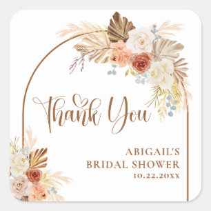 Rustikales Fall Boho Arch Pampas Grass Brautparty Quadratischer Aufkleber