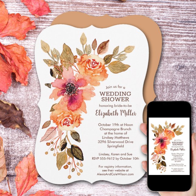 Rustikales Fall Floral Brautparty Einladung (Rustic Fall Floral Bridal Shower Invitations)