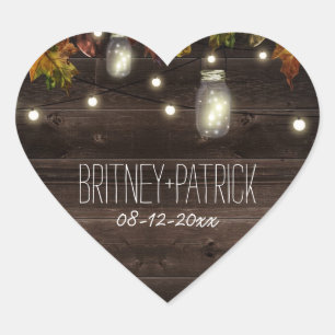 Rustikales Fall Leaf Firefly Mason Jar Gastgeschen Herz-Aufkleber