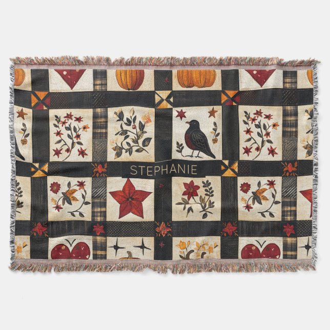 Rustikales Fall Quilt Muster | Bauernhaus Patchwor Decke (Vorderseite)