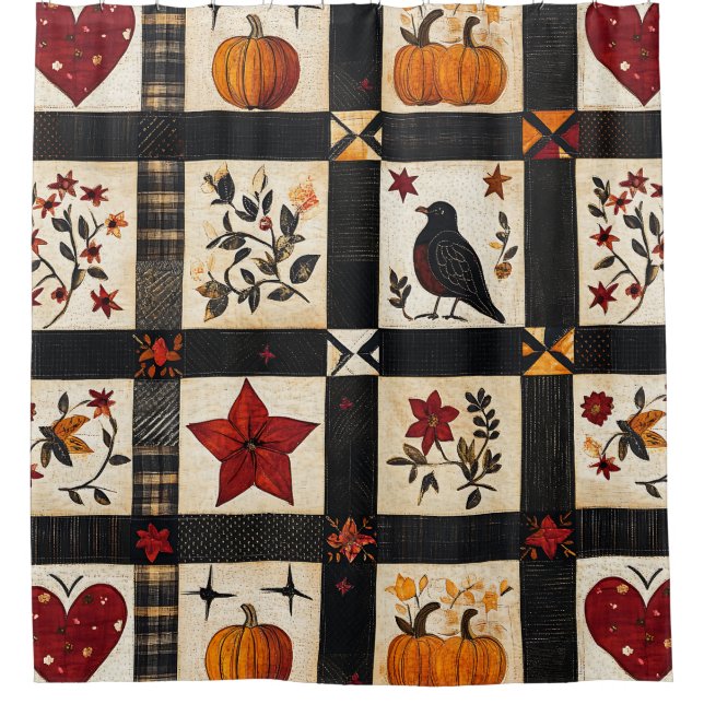 Rustikales Fall Quilt Muster | Bauernhaus Patchwor Duschvorhang (Vorderseite)