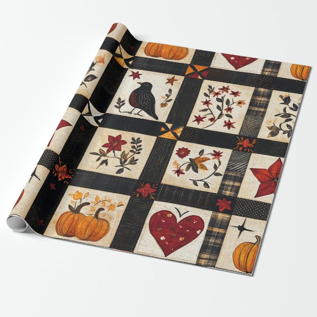 Rustikales Fall Quilt Muster | Bauernhaus Patchwor Geschenkpapier (Ungerollt)