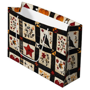 Rustikales Fall Quilt Muster   Bauernhaus Patchwor Große Geschenktüte