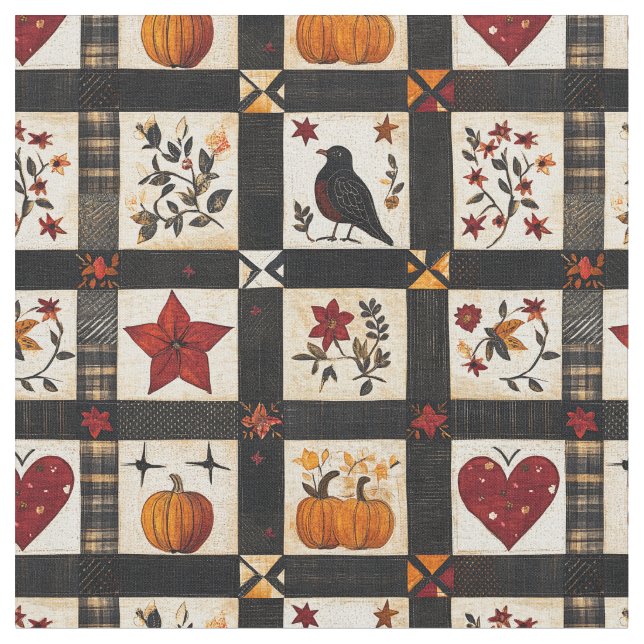 Rustikales Fall Quilt Muster | Bauernhaus Patchwor Stoff (Nahaufnahme)