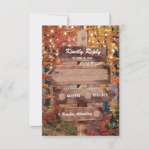 Rustikales Fall-Woodland-String-Lights Hochzeit RS RSVP Karte