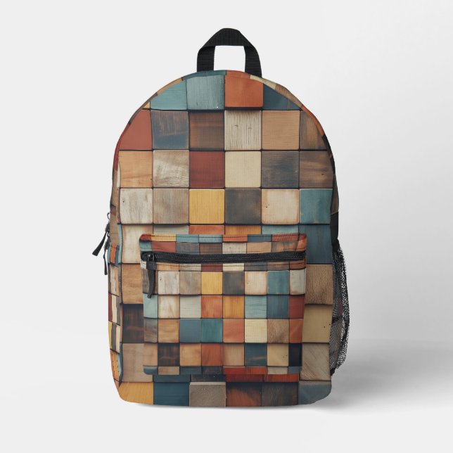 Rustikales farbenfrohes Holzblockmuster Bedruckter Rucksack (Vorderseite)
