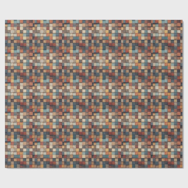 Rustikales farbenfrohes Holzblockmuster Geschenkpapier (Flach)