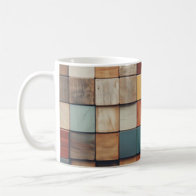 Rustikales farbenfrohes Holzblockmuster Kaffeetasse (Links)