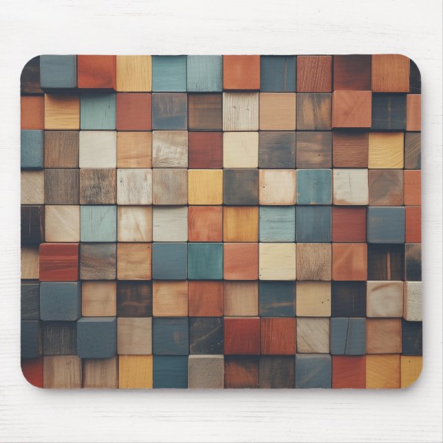 Rustikales farbenfrohes Holzblockmuster Mousepad (Vorne)