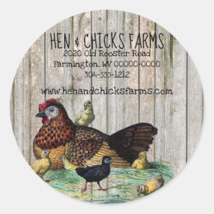 Rustikales Farmhouse-Stil-Huhn-und-Küken-Label auf Runder Aufkleber