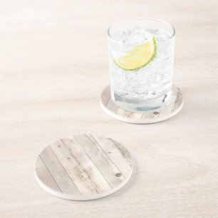 Rustikales Faux Cream White Wood Getränkeuntersetzer