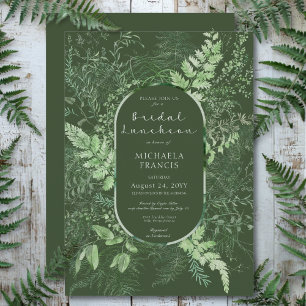 Rustikales Fern Green Foliage Emerald Bridal Lunch Einladung