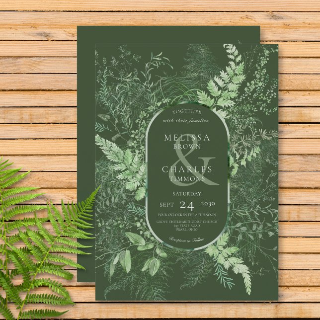 Rustikales Fern Green Foliage Emerald Green Einladung (Von Creator hochgeladen)