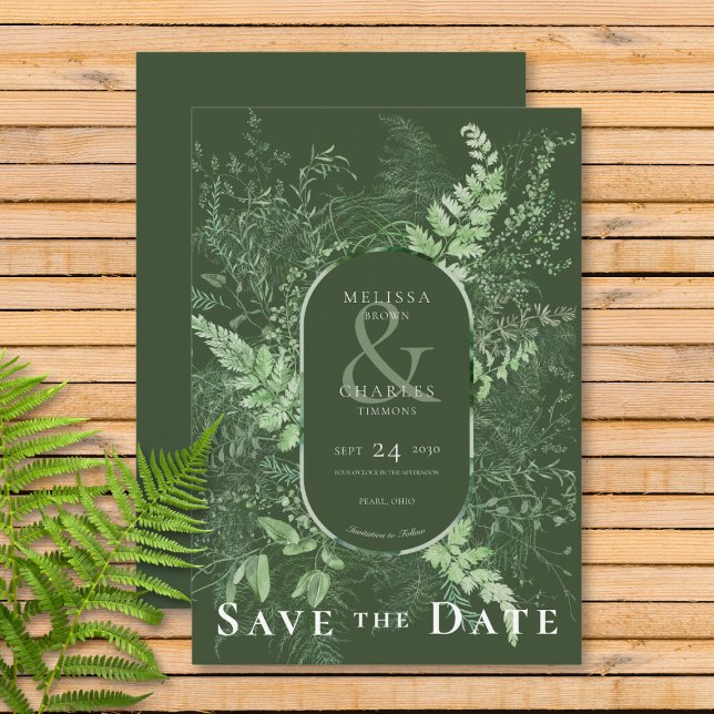 Rustikales Fern Green Foliage Emerald Green Save The Date (Von Creator hochgeladen)