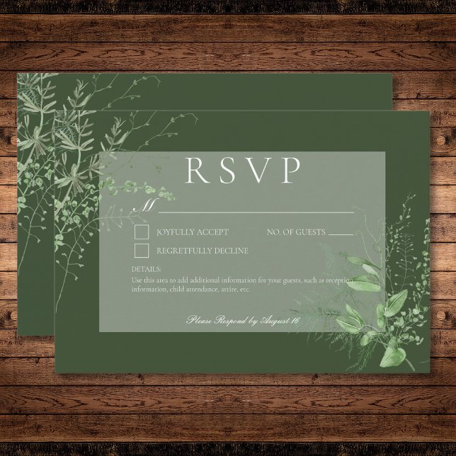 Rustikales Fern Green Folies Smaragdgrün kein Aben RSVP Karte (Rustic Fern Green Foliage Emerald Green No Dinner RSVP Card)