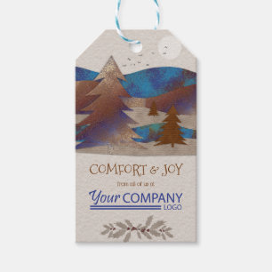 Rustikales Firmengeschenk-Tag, Brown & Blue-Logo Geschenkanhänger