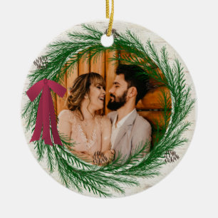 Rustikales First Christmas Verheiratet Kiefernkief Keramik Ornament