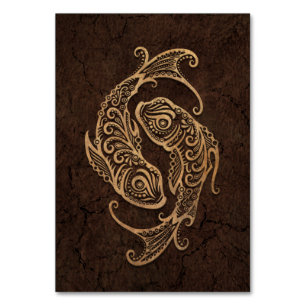 Rustikales Fisch-Tierkreis-Zeichen auf Steineffekt Tischnummer