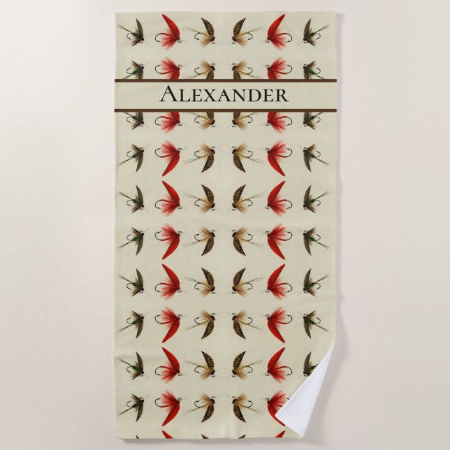 Rustikales Fischen Fischen Vintage Wasserfarbe Strandtuch (Vorderseite)