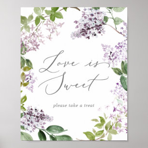 Rustikales Flieder Liebe ist süß Hochzeitsschild Poster