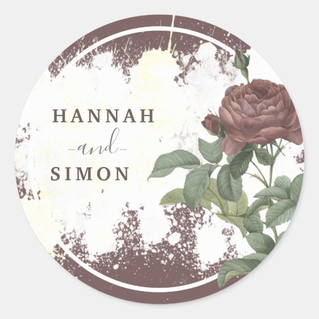 Rustikales floral Burgund Marsala Moderne Minimali Runder Aufkleber (Vorderseite)