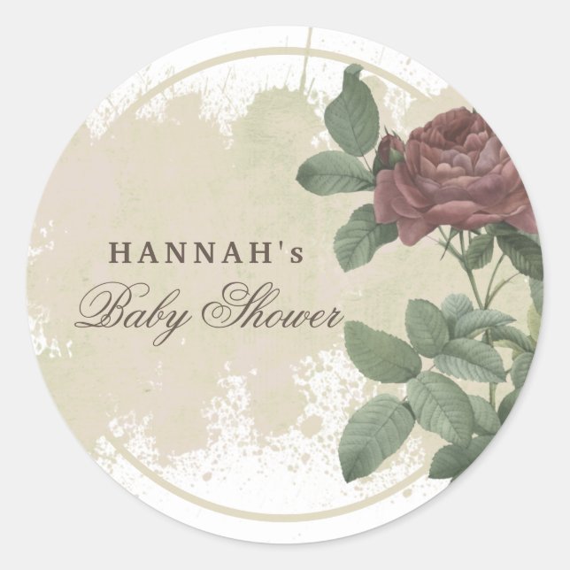 Rustikales floral Burgund Marsala Moderne Minimali Runder Aufkleber (Vorderseite)