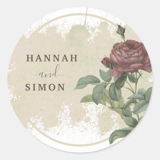 Rustikales floral Burgund Marsala Moderne Minimali Runder Aufkleber (Vorderseite)