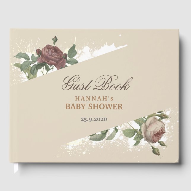 Rustikales floral Burgundy Marsala Moderne Babydus Gästebuch (Vorderseite)