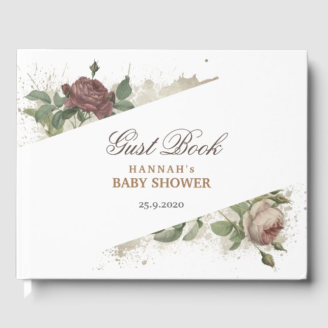 Rustikales floral Burgundy Marsala Moderne Babydus Gästebuch (Vorderseite)