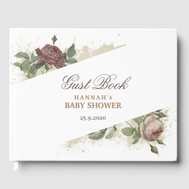 Rustikales floral Burgundy Marsala Moderne Babydus Gästebuch (Vorderseite)