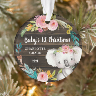 Rustikales Floral Koala Baby's First Christmas Ornament