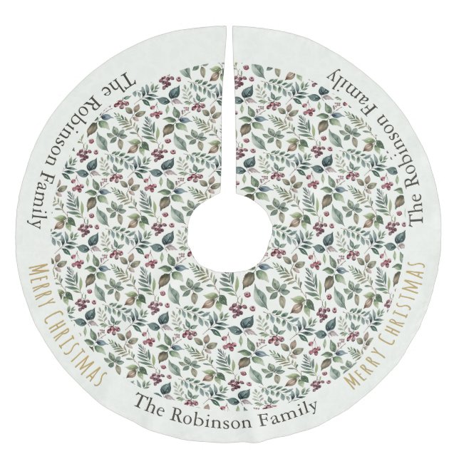 Rustikales florales Gemustert Botanisches Elegante Polyester Weihnachtsbaumdecke (Vorderseite)