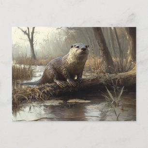 Rustikales Flussgemälde Otter Postkarte