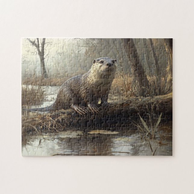 Rustikales Flussgemälde Otter Puzzle (Horizontal)