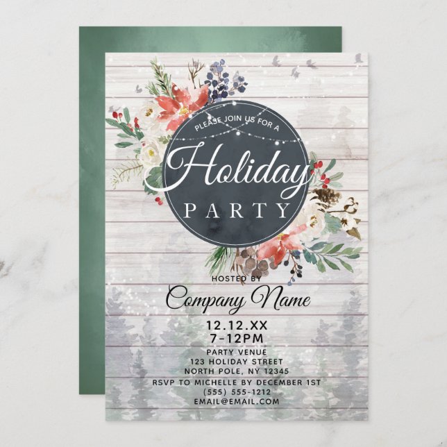 Rustikales Forest Corporate Holiday Weihnachten Pa Einladung (Vorne/Hinten)