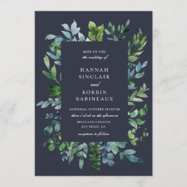 Rustikales Forest Foliage Navy Blue Wedding Einladung