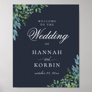 Rustikales Forest Foliage Navy Blue Wedding Willko Poster