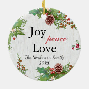 Rustikales Foto 2-seitige Joy Peace Liebe Xmas Keramik Ornament