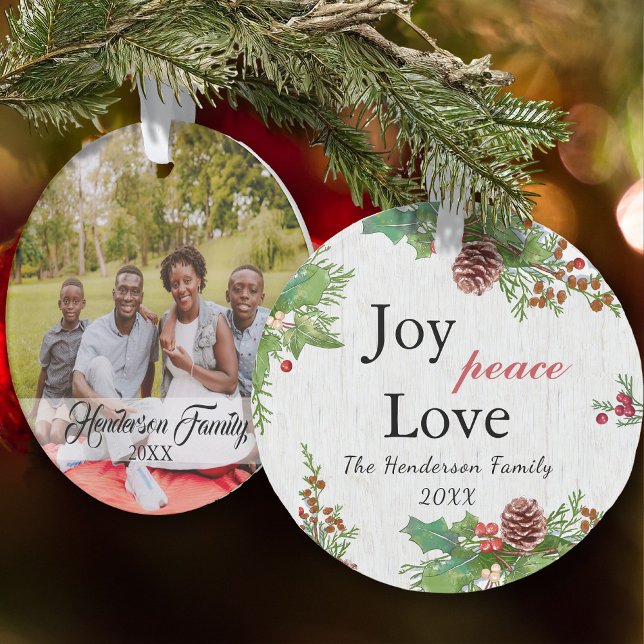 Rustikales Foto 2-seitige Joy Peace Liebe Xmas Ornament (Von Creator hochgeladen)