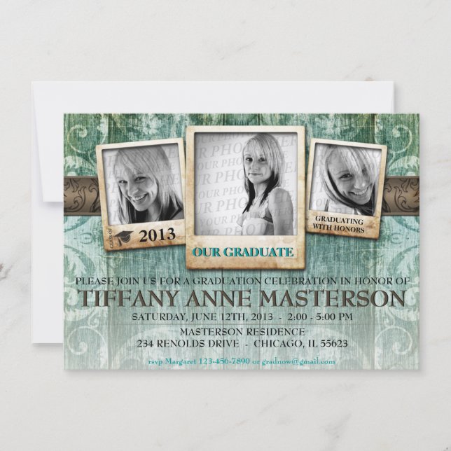 Rustikales Foto Abschluss Ankündigung Einladung (Vorderseite)