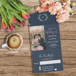 Rustikales Foto Aquarell Blätter Hochzeit All In One Einladung<br><div class="desc">Elegante mit Monogramm Wasserfarben botanische Foto Hochzeitseinladung und RSVP Karte in einem. Für Frühling,  Sommer,  Herbst oder Winterhochzeit. Sie können ganz einfach Ihr eigenes Foto hinzufügen,  um es zu personalisieren und Ihren eigenen Text hinzuzufügen.</div>