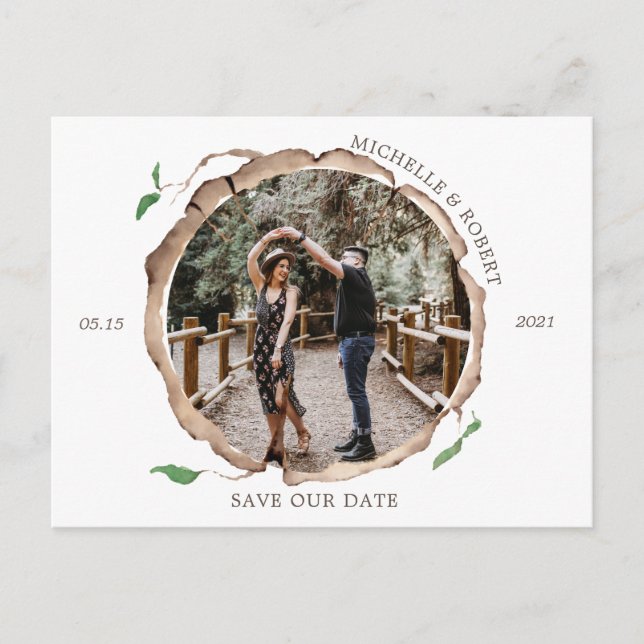 rustikales Foto aus Holz Save the Date Postkarte (Vorderseite)