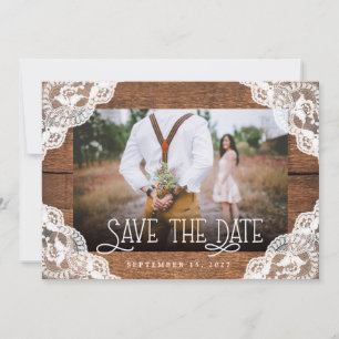 Rustikales Foto aus Holz und Leuchten Save the Dat Date