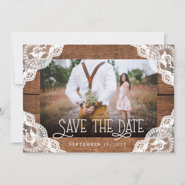 Rustikales Foto aus Holz und Leuchten Save the Dat Save The Date (Vorderseite)