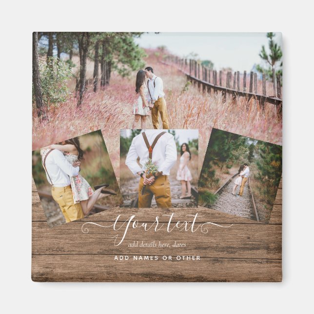 Rustikales FOTO-COLLAGE-Geschenk Benutzerdefiniert Magnet (Vorne)