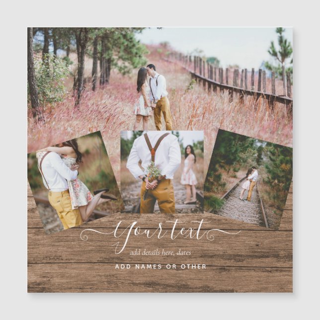 Rustikales FOTO-COLLAGE-Geschenk Benutzerdefiniert Magnetkarte (Vorderseite)