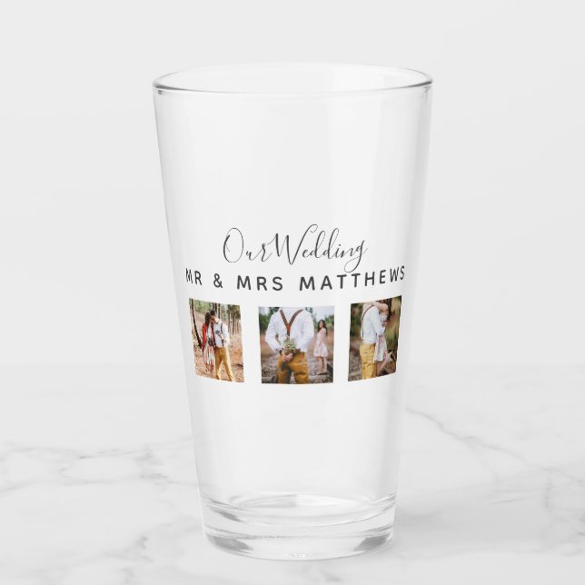 Rustikales Foto Collage Monogram NEWLYWEDS WEDS Glas (Vorderseite)