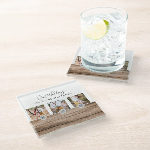 Rustikales Foto Collage Monogram NEWLYWEDS WEDS Glasuntersetzer